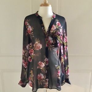 Kut From the Kloth Black Floral Print Top